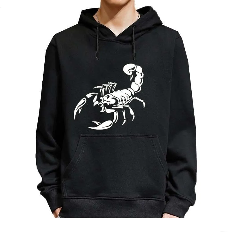 Men's Fashion Winter Casual Cotton Scorpion Printed O-Neck Hoodies