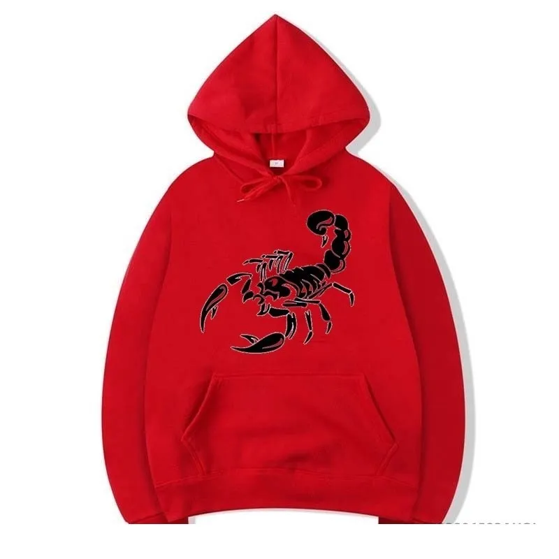 Men's Fashion Winter Casual Cotton Scorpion Printed O-Neck Hoodies