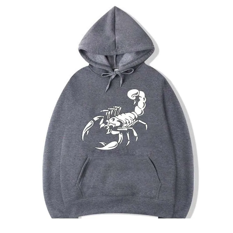 Men's Fashion Winter Casual Cotton Scorpion Printed O-Neck Hoodies