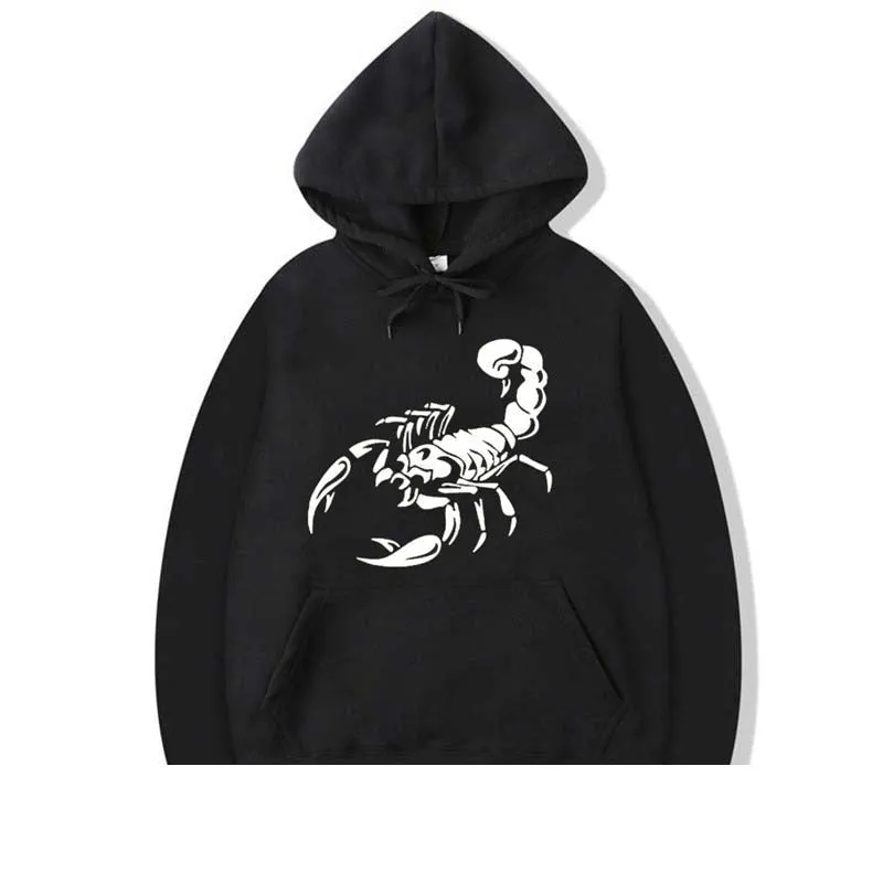 Men's Fashion Winter Casual Cotton Scorpion Printed O-Neck Hoodies