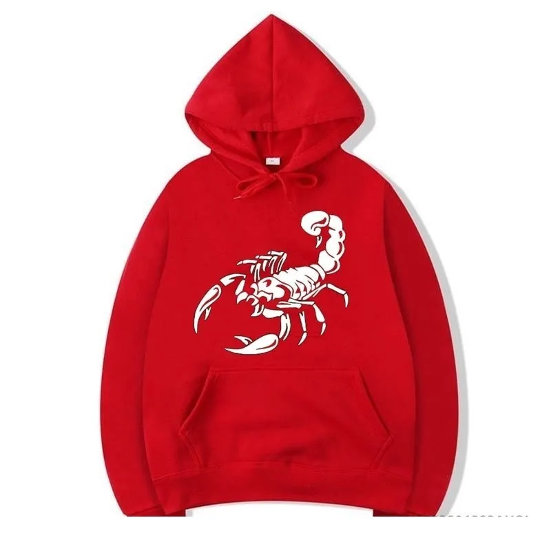 Men's Fashion Winter Casual Cotton Scorpion Printed O-Neck Hoodies