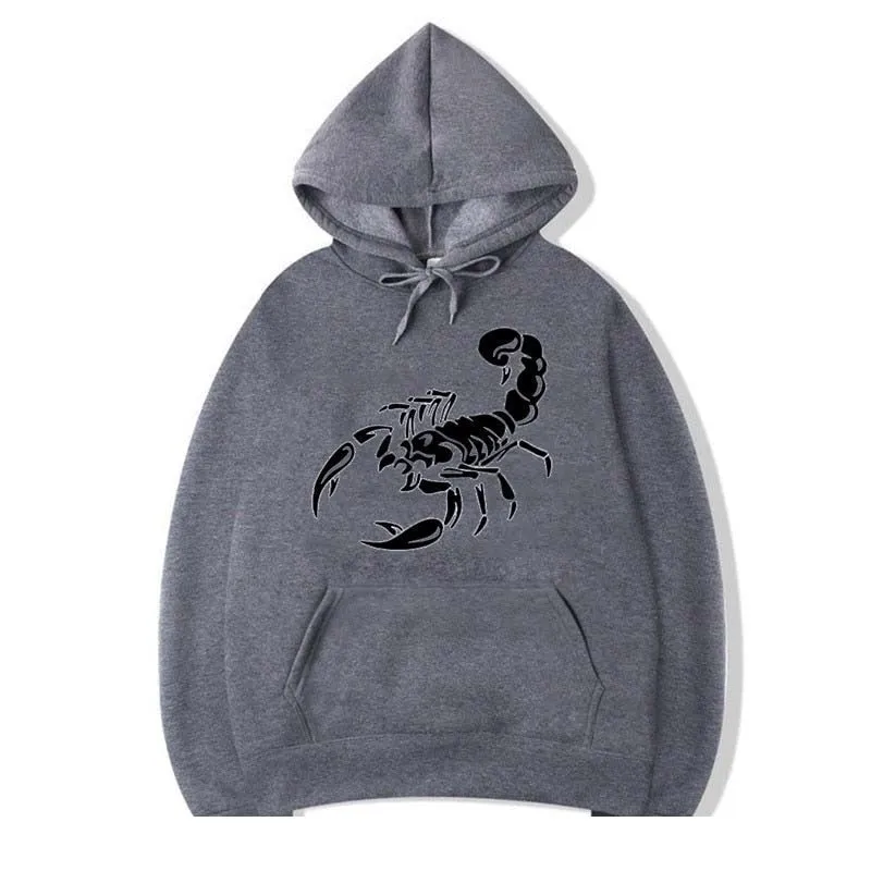 Men's Fashion Winter Casual Cotton Scorpion Printed O-Neck Hoodies