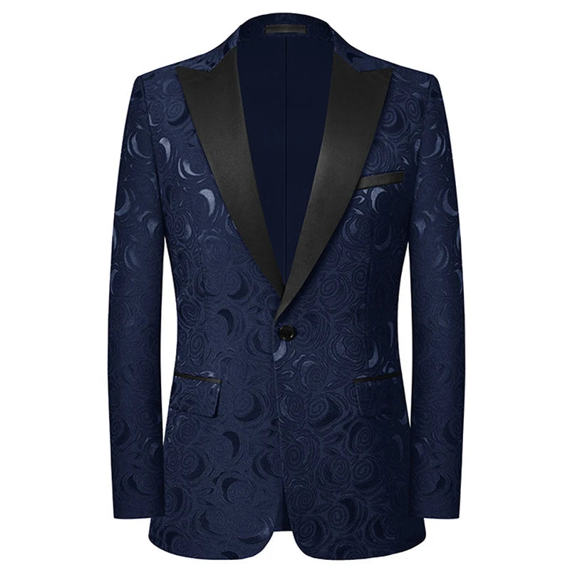 Men's Floral Pattern Slim Fit Peak Lapel Wedding Party Tuxedo Blazer