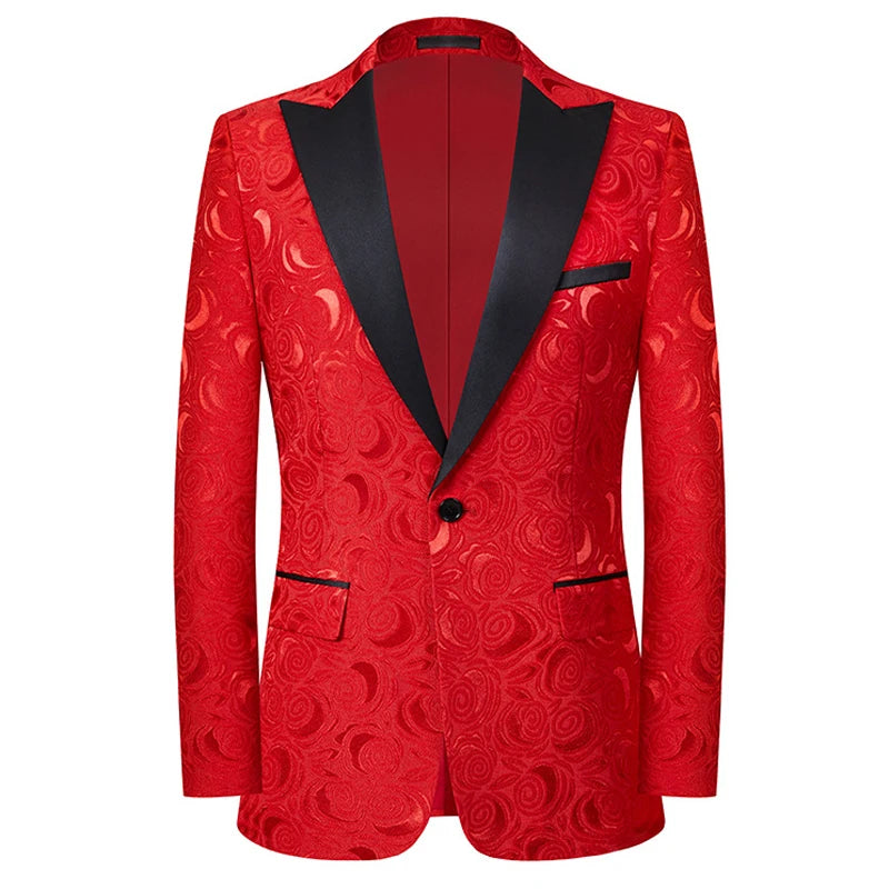 Men's Floral Pattern Slim Fit Peak Lapel Wedding Party Tuxedo Blazer