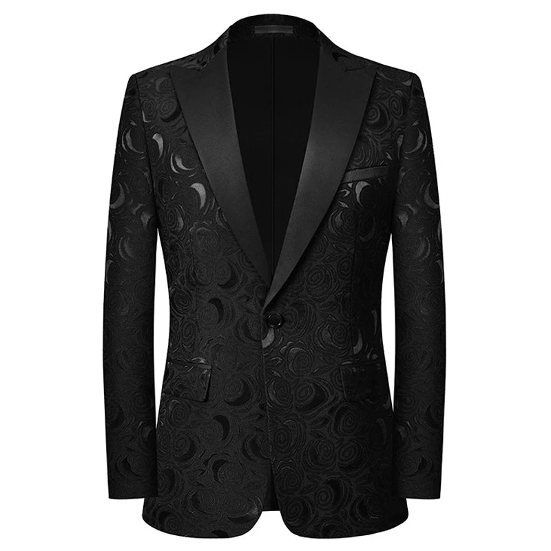 Men's Floral Pattern Slim Fit Peak Lapel Wedding Party Tuxedo Blazer