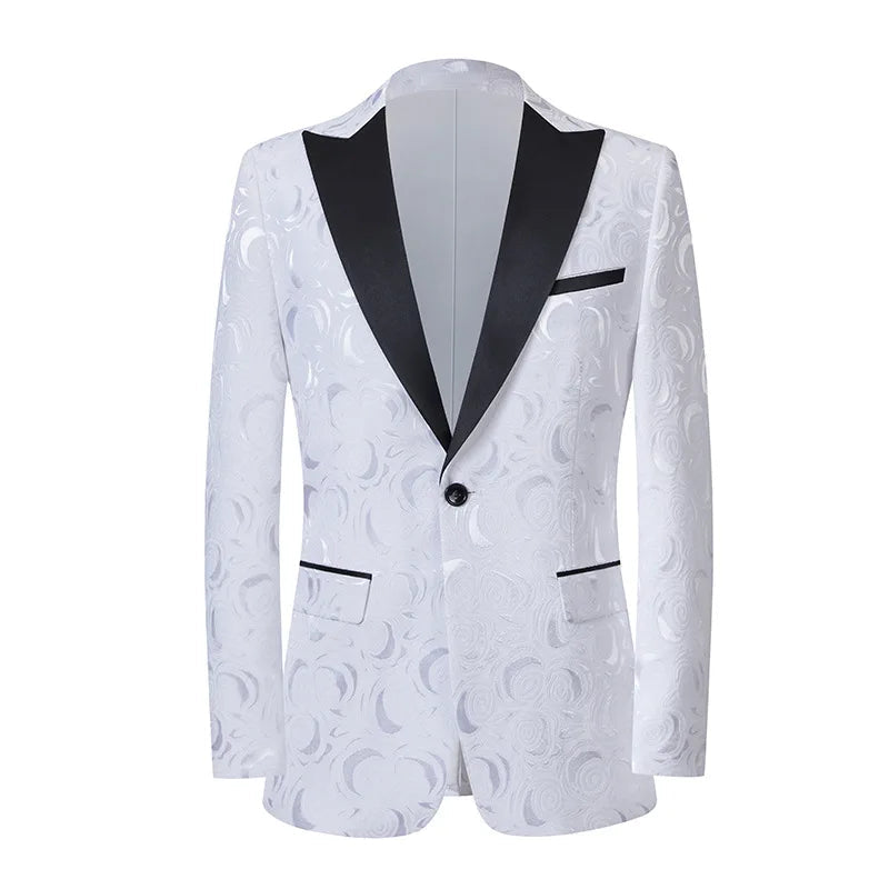 Men's Floral Pattern Slim Fit Peak Lapel Wedding Party Tuxedo Blazer