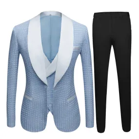 Men's Formal Blue Black Slim Fit Tuxedos Blazer Vest Pants Three-Piece Suit