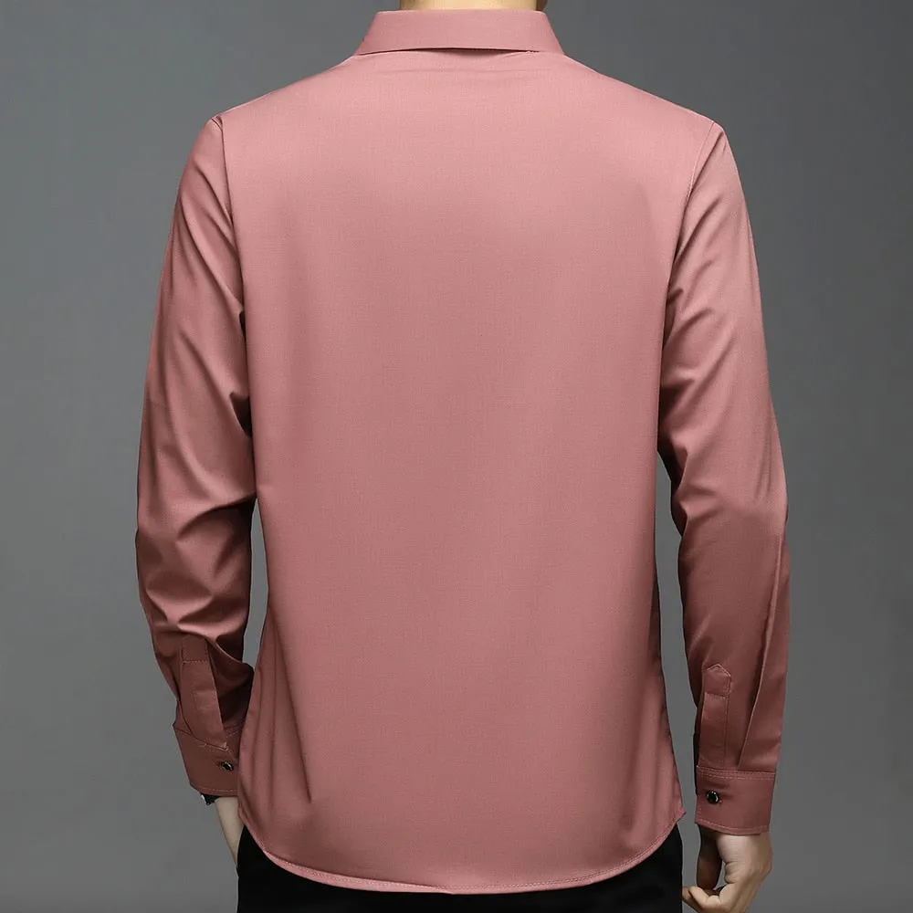 Men's Korean Fashion Solid Square Collar Long Sleeve Casual Shirt