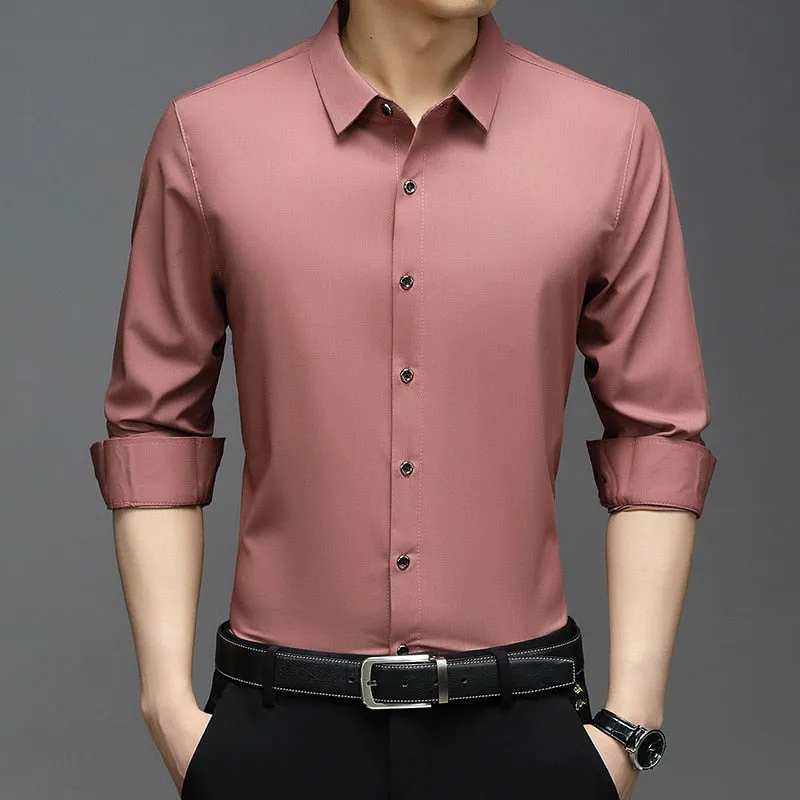 Men's Korean Fashion Solid Square Collar Long Sleeve Casual Shirt