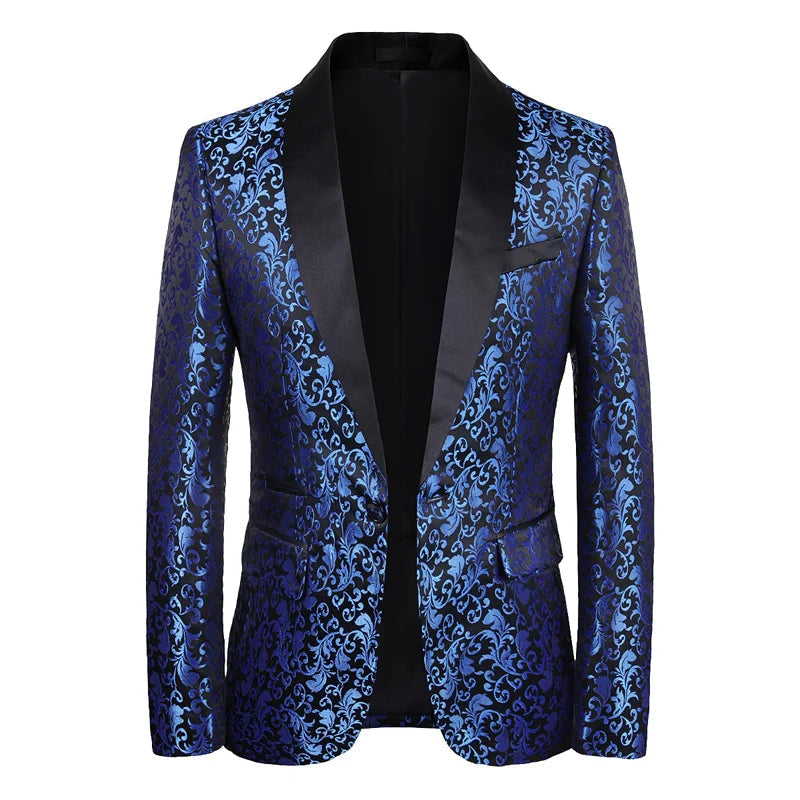 Men's Luxury Floral Shawl Lapel One Button Wedding Party Tuxedo Blazer