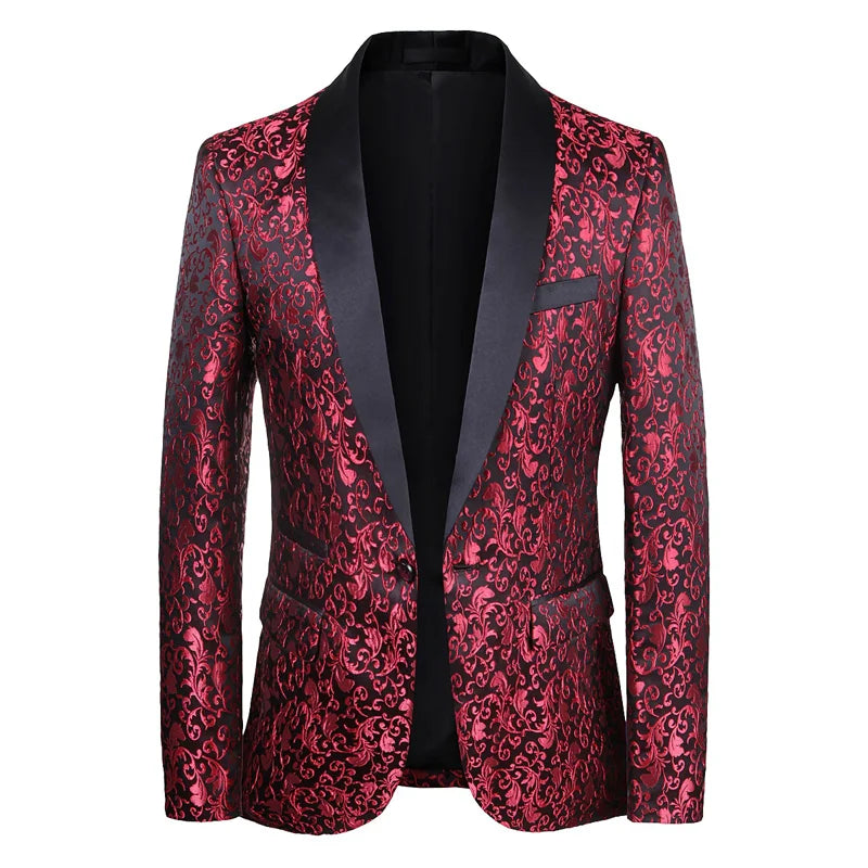 Men's Luxury Floral Shawl Lapel One Button Wedding Party Tuxedo Blazer