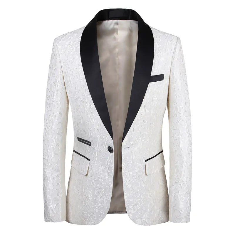 Men's Luxury Floral Shawl Lapel One Button Wedding Party Tuxedo Blazer