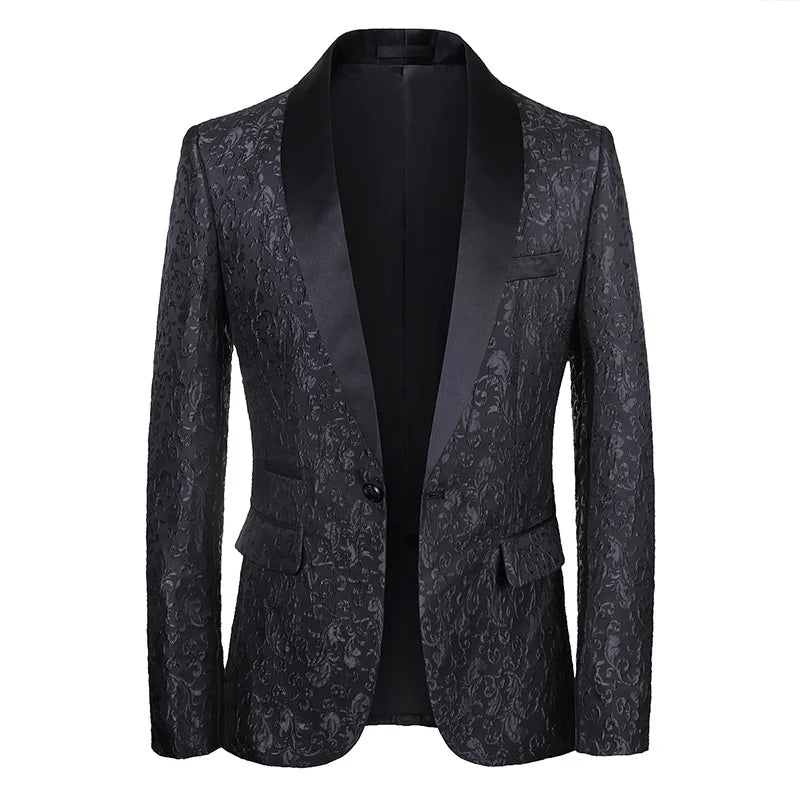 Men's Luxury Floral Shawl Lapel One Button Wedding Party Tuxedo Blazer