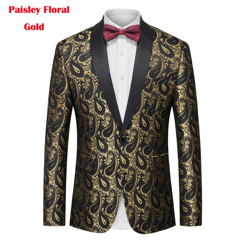 Men's Luxury Floral Shawl Lapel One Button Wedding Party Tuxedo Blazer