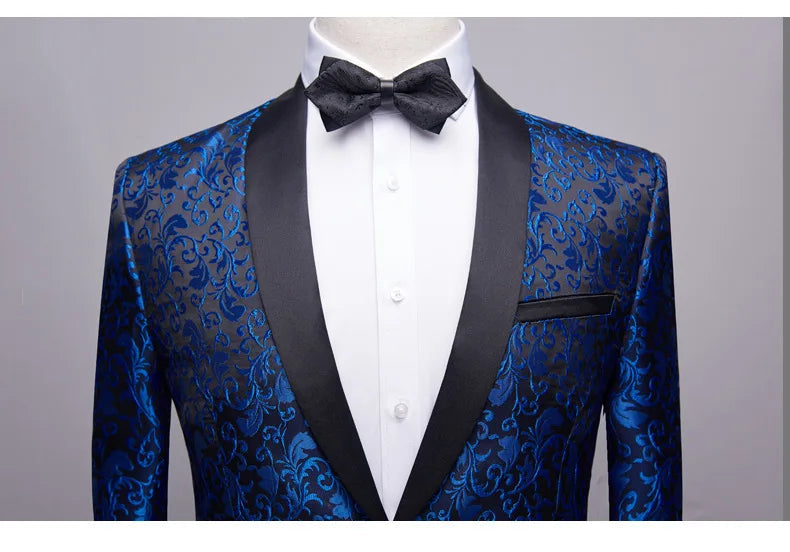 Men's Luxury Floral Shawl Lapel One Button Wedding Party Tuxedo Blazer