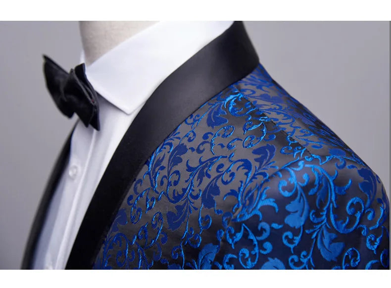 Men's Luxury Floral Shawl Lapel One Button Wedding Party Tuxedo Blazer