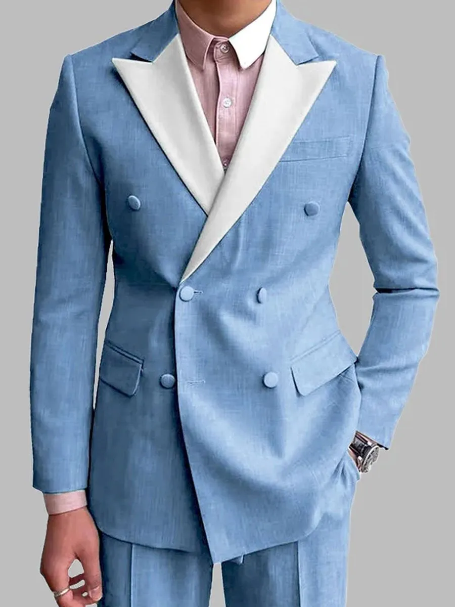 Men's Solid Color Double-Breasted Contrast Color Casual Fashion Blazer