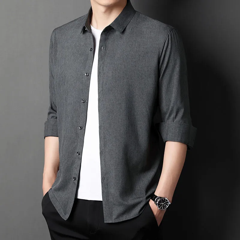 Men's Solid Korean Fashion Square Collar Long Sleeve Casual Shirt