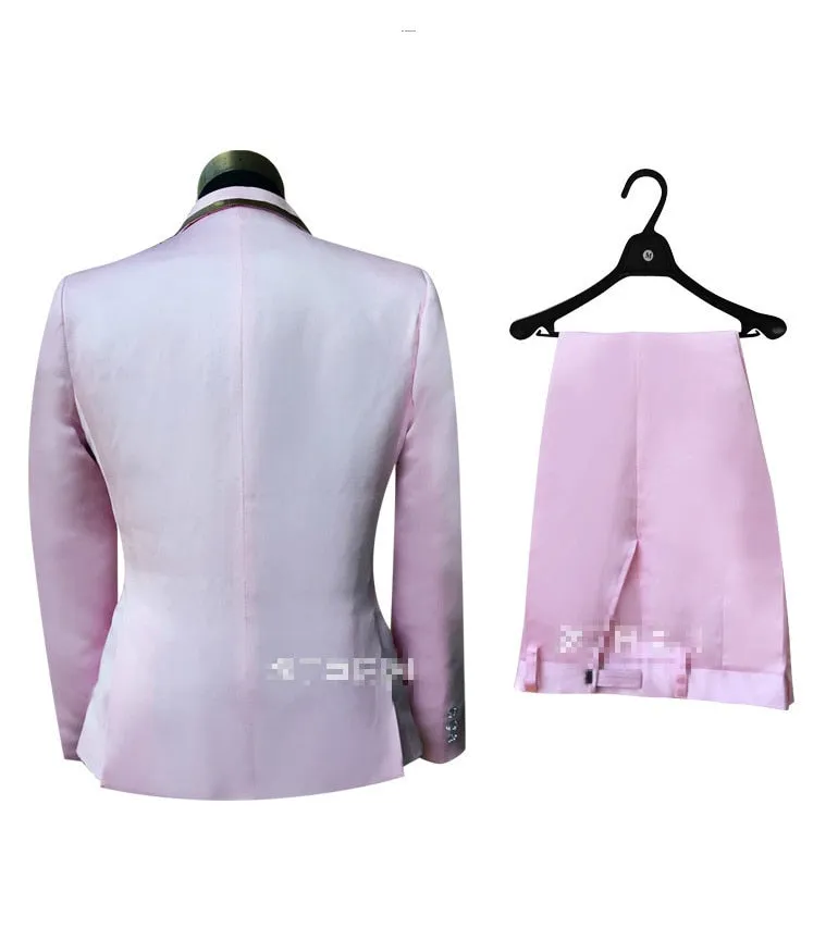 Men's Wedding and Party Pink Pants Beaded Jacket Tuxedos Two-Piece Suit