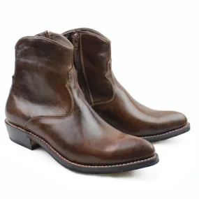 Men's Western Handmade Cowhide Leather Pointed Toe Sewing Ankle Boots