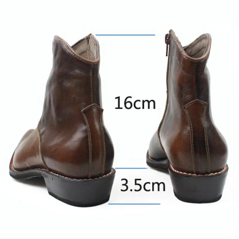 Men's Western Handmade Cowhide Leather Pointed Toe Sewing Ankle Boots