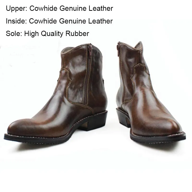 Men's Western Handmade Cowhide Leather Pointed Toe Sewing Ankle Boots