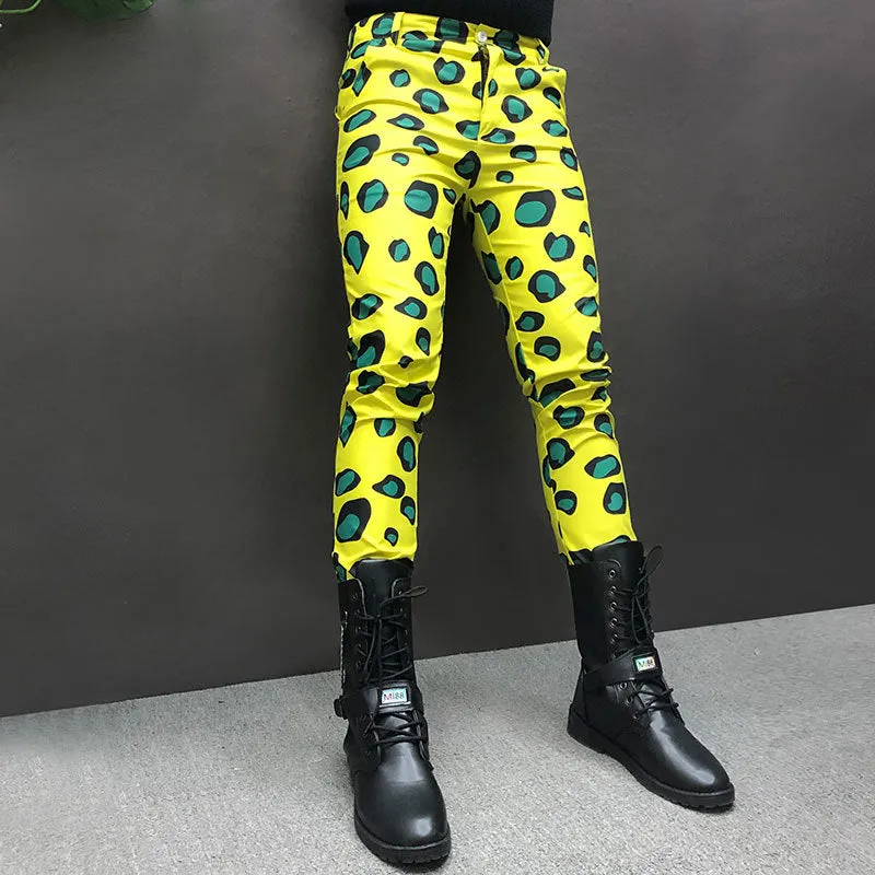 Men's Yellow Hip-Hop Fashion Floral Printed Stagewear Casual Pants