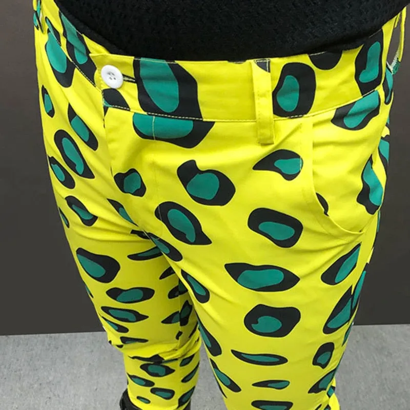 Men's Yellow Hip-Hop Fashion Floral Printed Stagewear Casual Pants