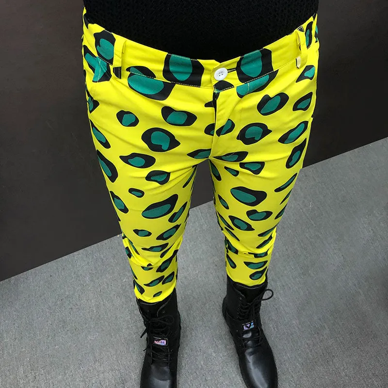 Men's Yellow Hip-Hop Fashion Floral Printed Stagewear Casual Pants