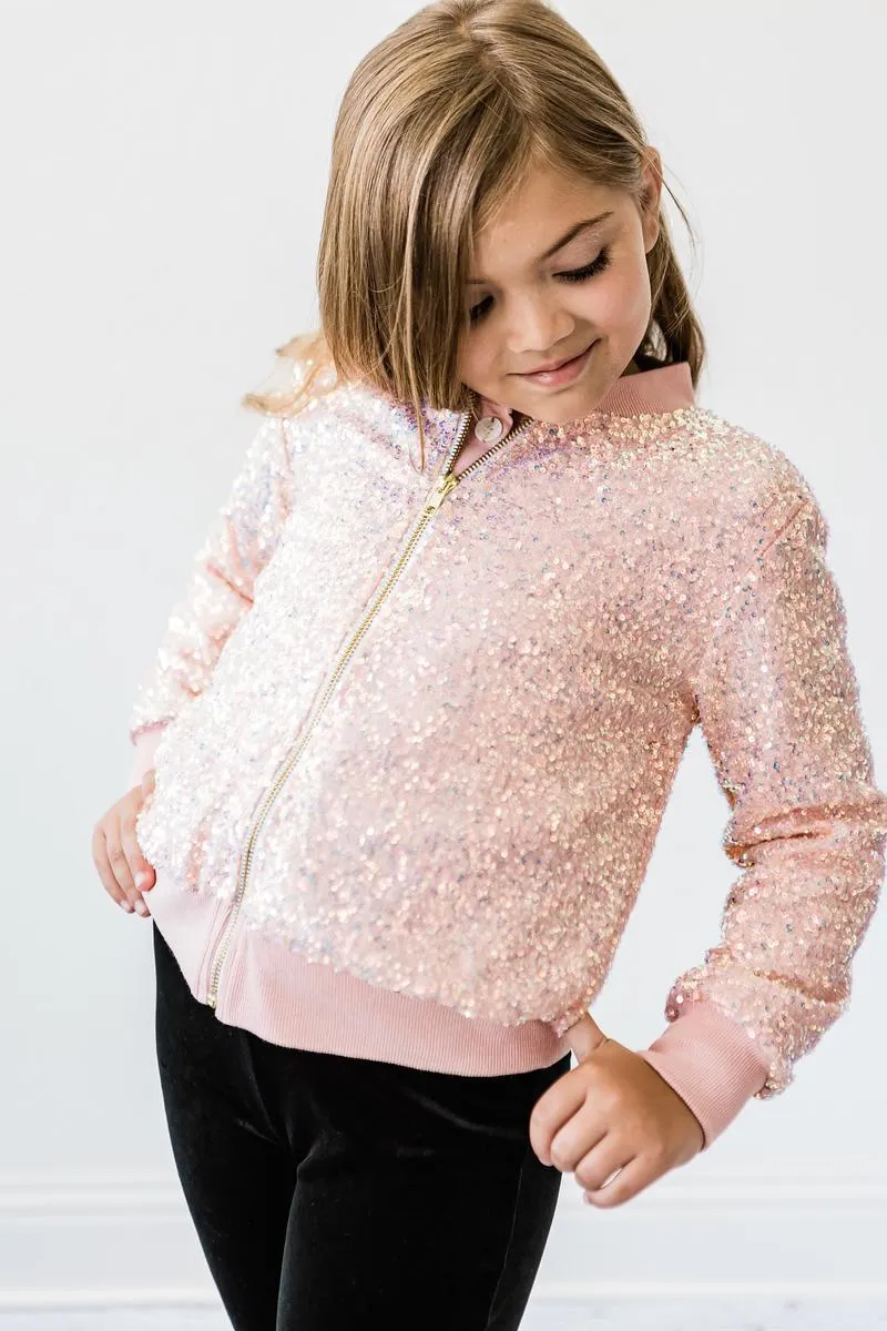 MILA + ROSE SASSY IN SEQUINS GIRLS BOMBER JACKET | PEACH