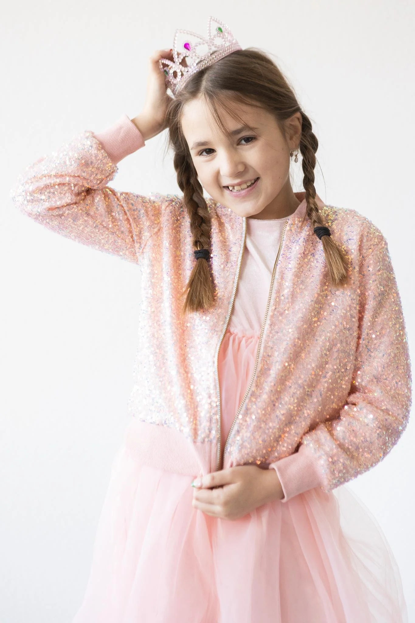 MILA + ROSE SASSY IN SEQUINS GIRLS BOMBER JACKET | PEACH