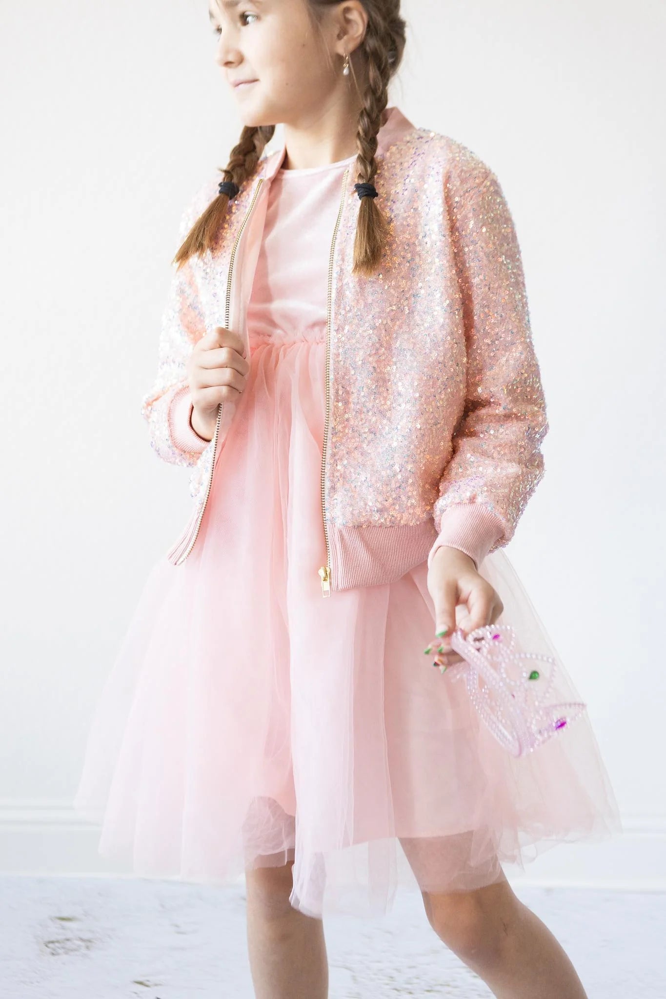 MILA + ROSE SASSY IN SEQUINS GIRLS BOMBER JACKET | PEACH