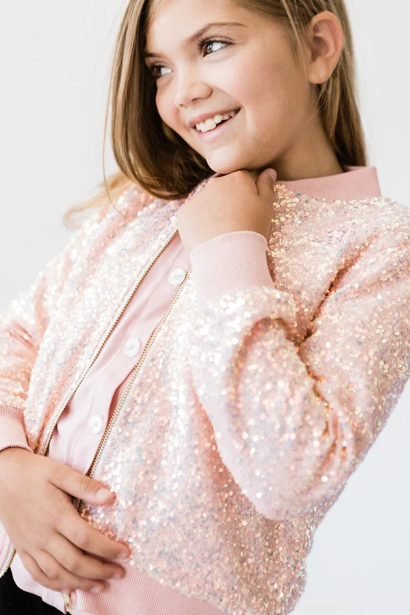 MILA + ROSE SASSY IN SEQUINS GIRLS BOMBER JACKET | PEACH