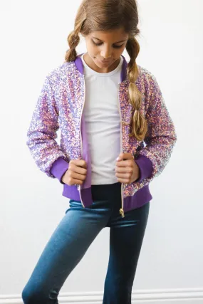 MILA + ROSE SASSY IN SEQUINS GIRLS BOMBER JACKET | PURPLE