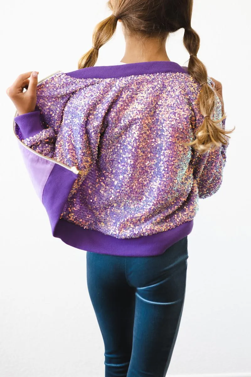 MILA + ROSE SASSY IN SEQUINS GIRLS BOMBER JACKET | PURPLE