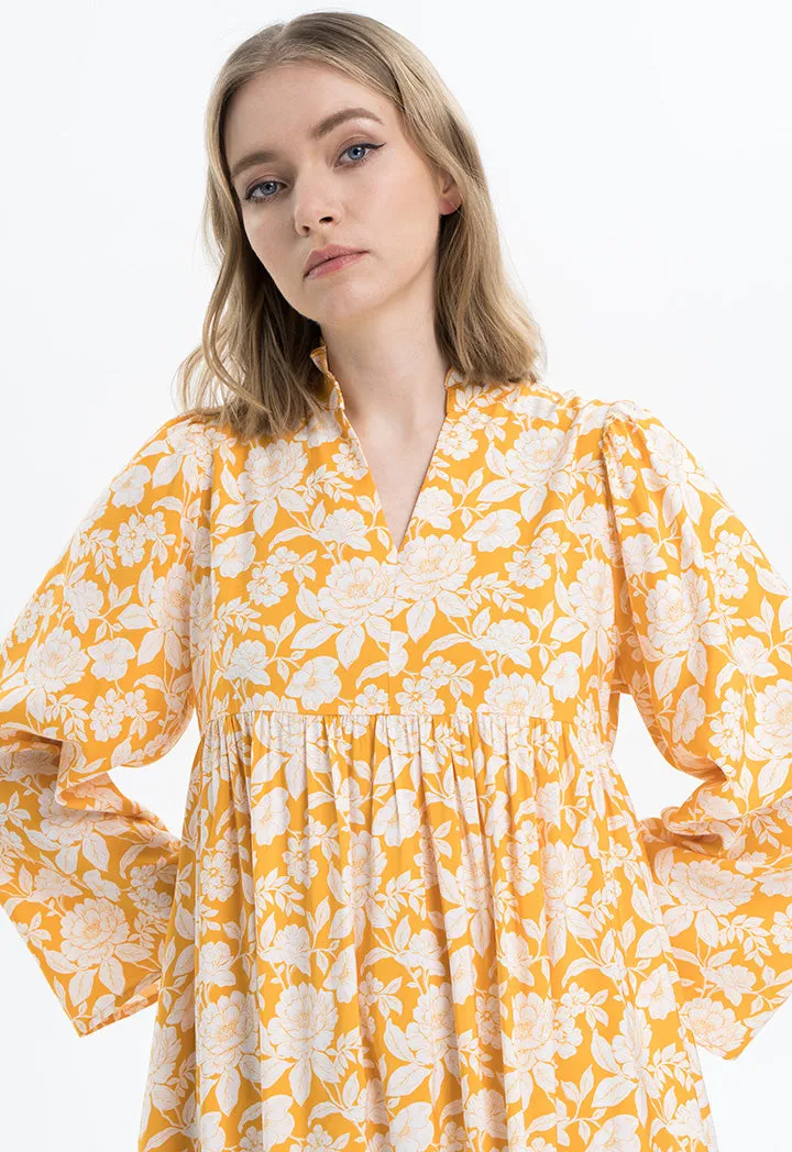 Monotonal Floral Printed Flared Dress