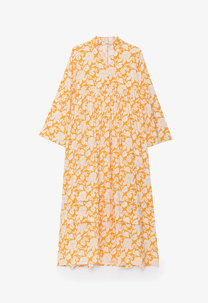 Monotonal Floral Printed Flared Dress