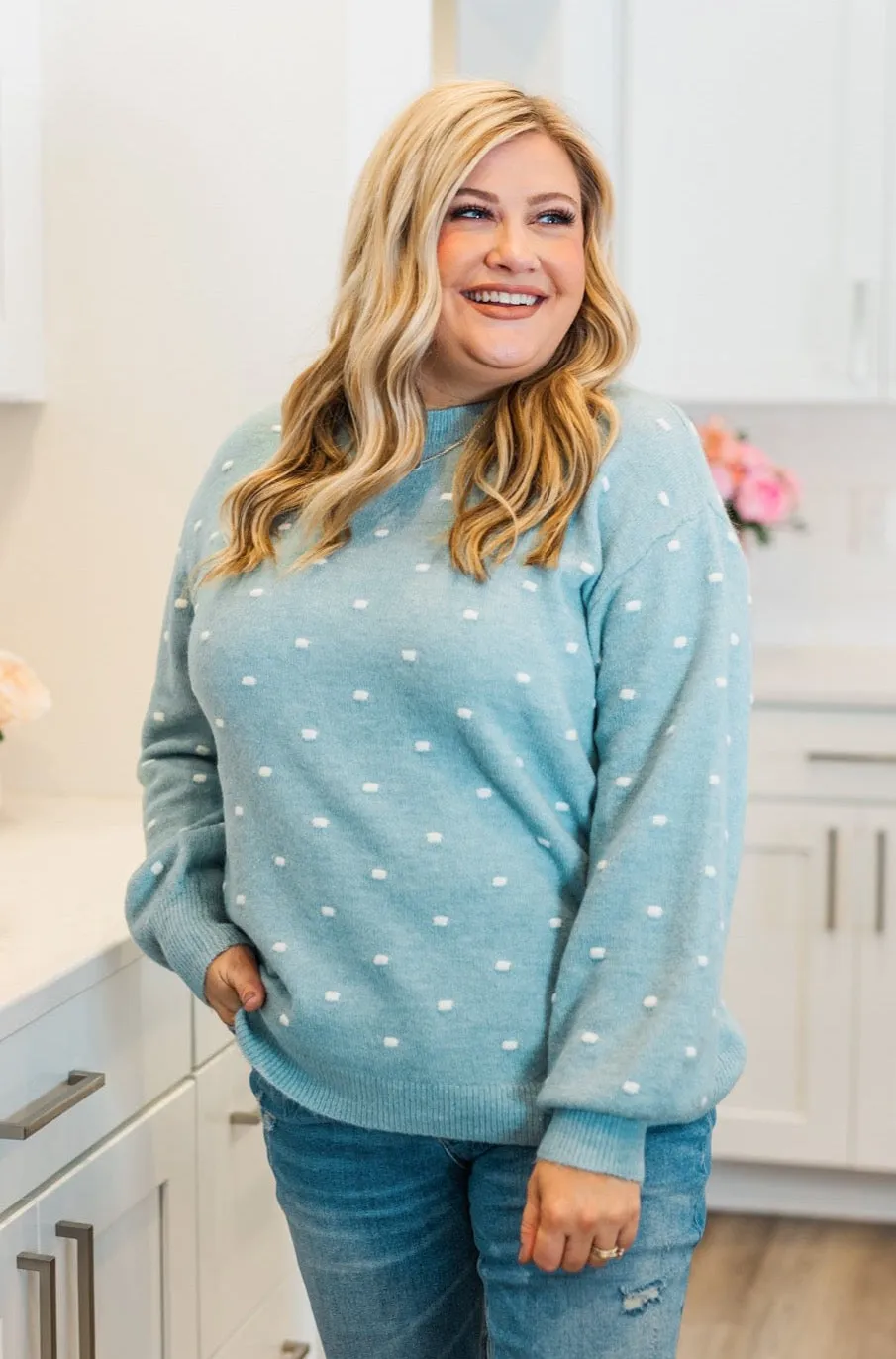 Open Ocean Polka Dot Knit Sweater- Blue