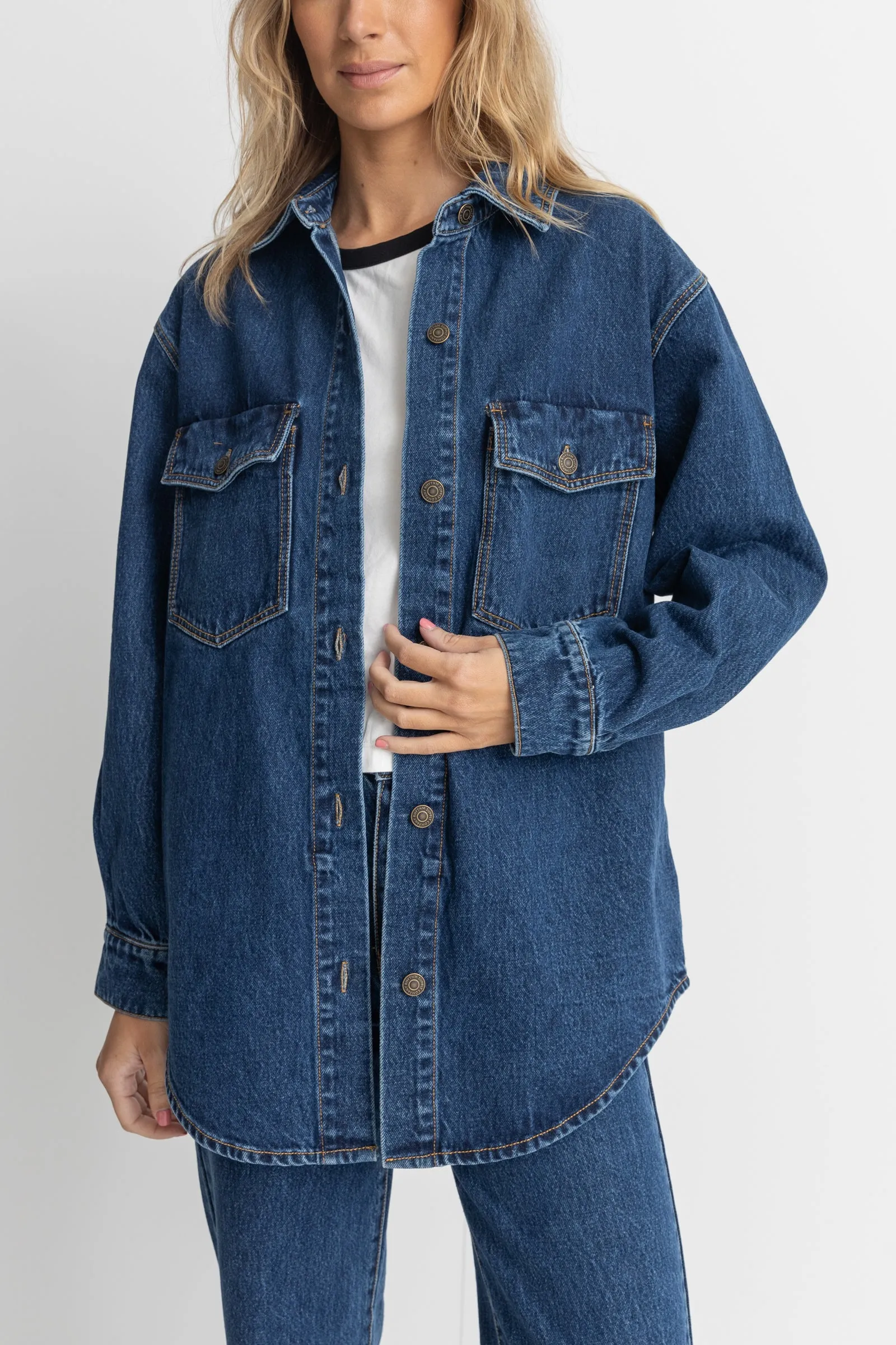 Oversized Denim Shacket Dark Wash