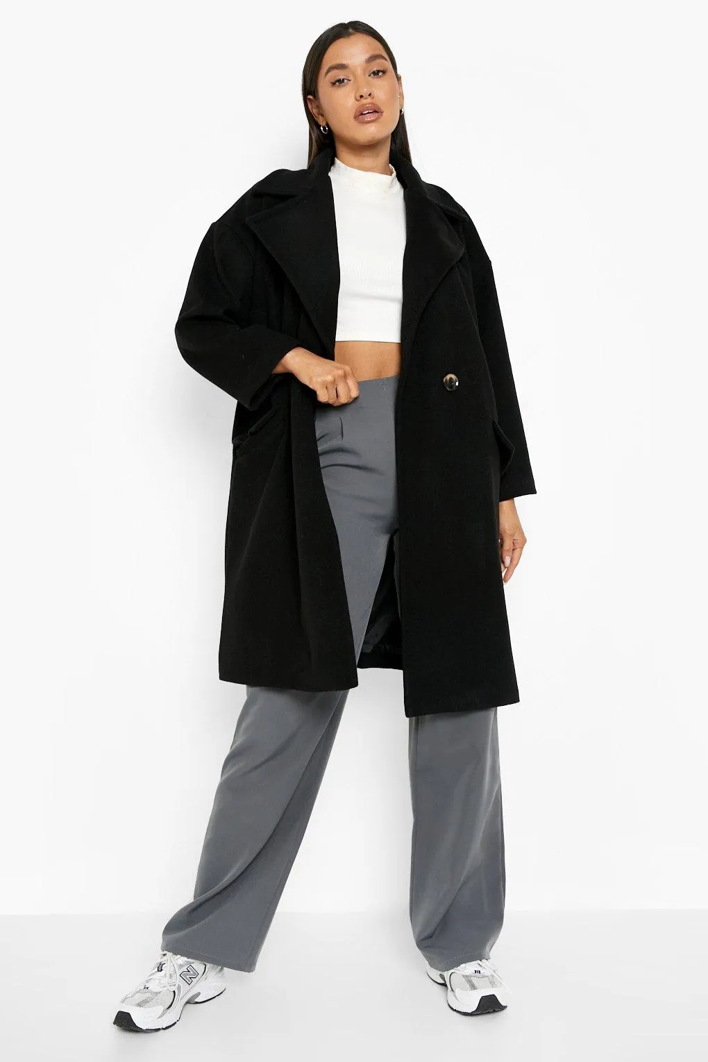 Oversized Pocket Detail Wool Look Coat