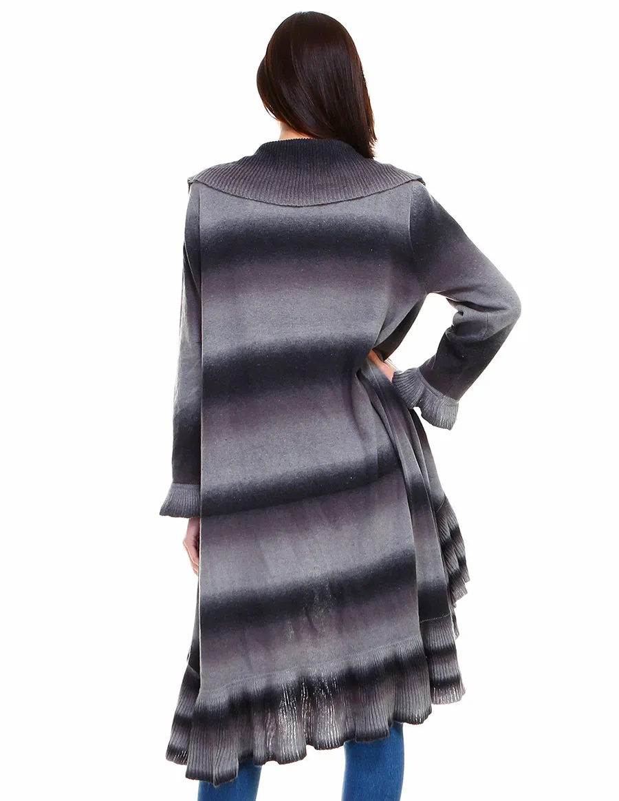 Palila Ruffle Front Long Grey Sweater