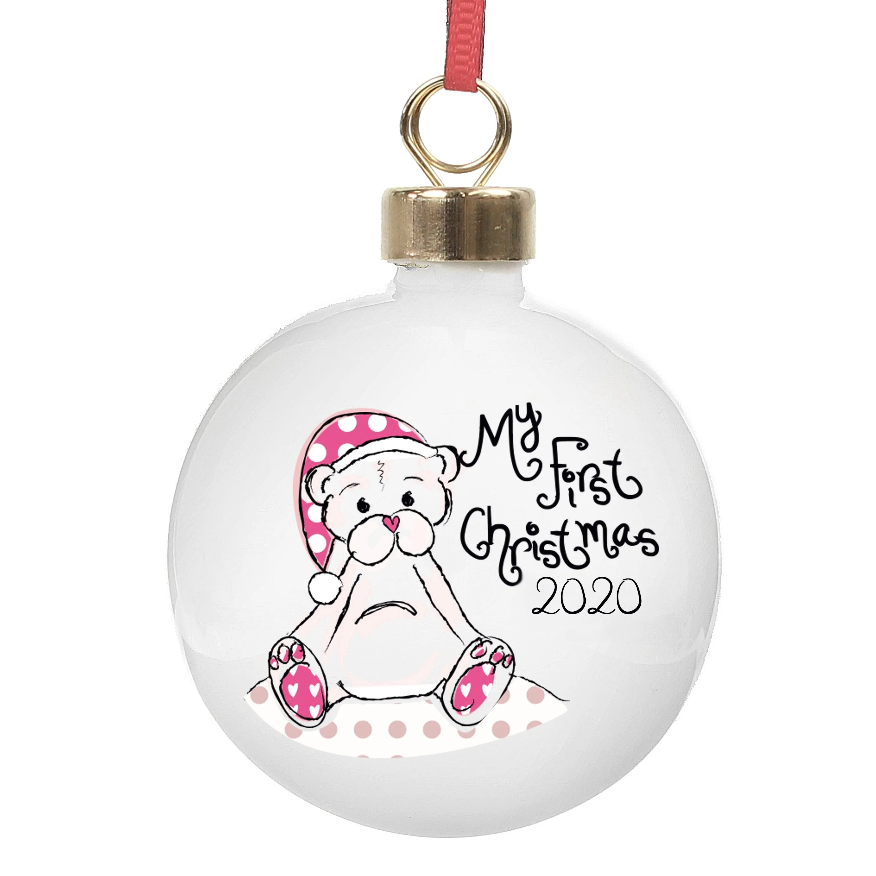 Personalised Cute Teddy My 1st Xmas Bauble