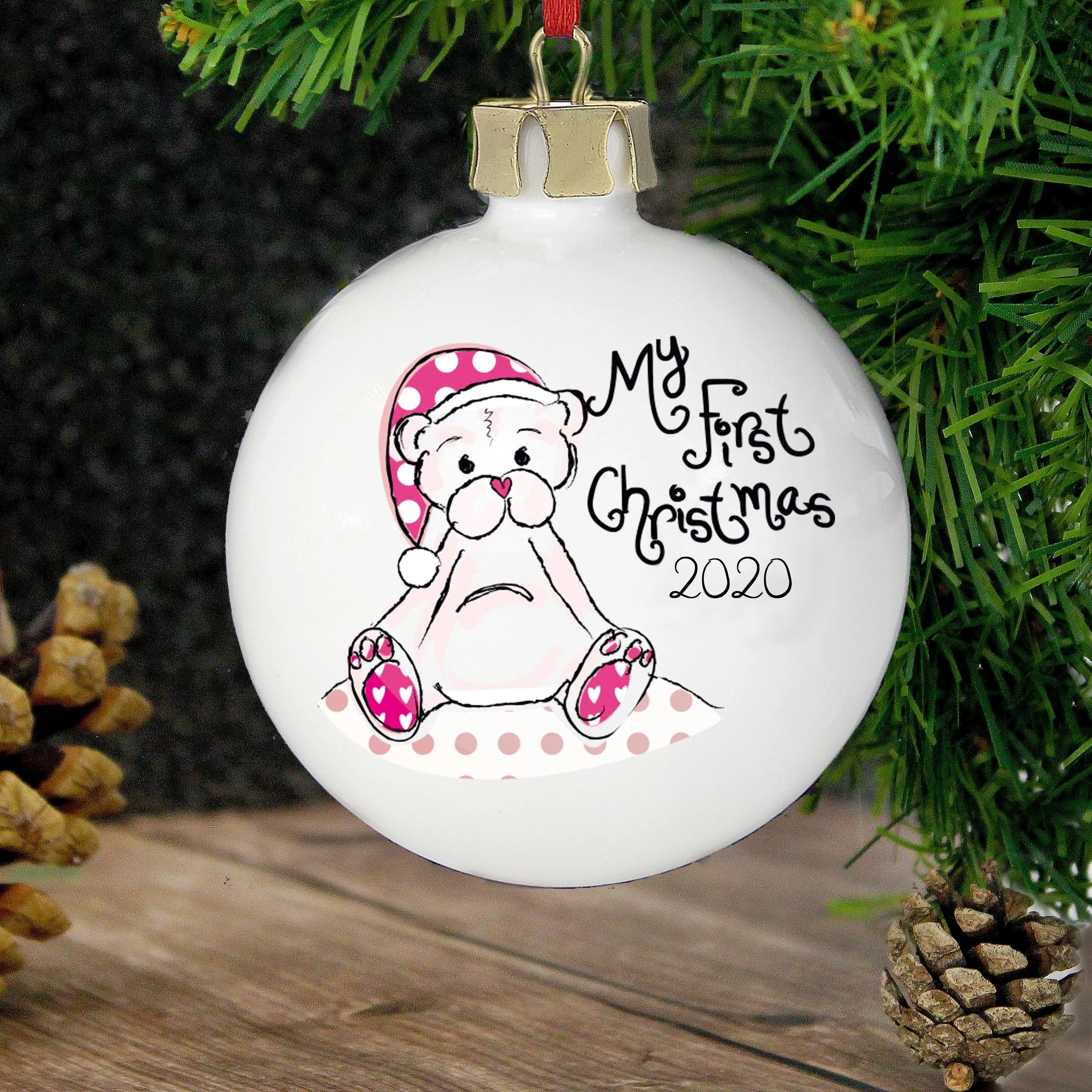 Personalised Cute Teddy My 1st Xmas Bauble