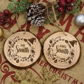 Personalised Engraved Set of Two Couple's Christmas Tree Decoration