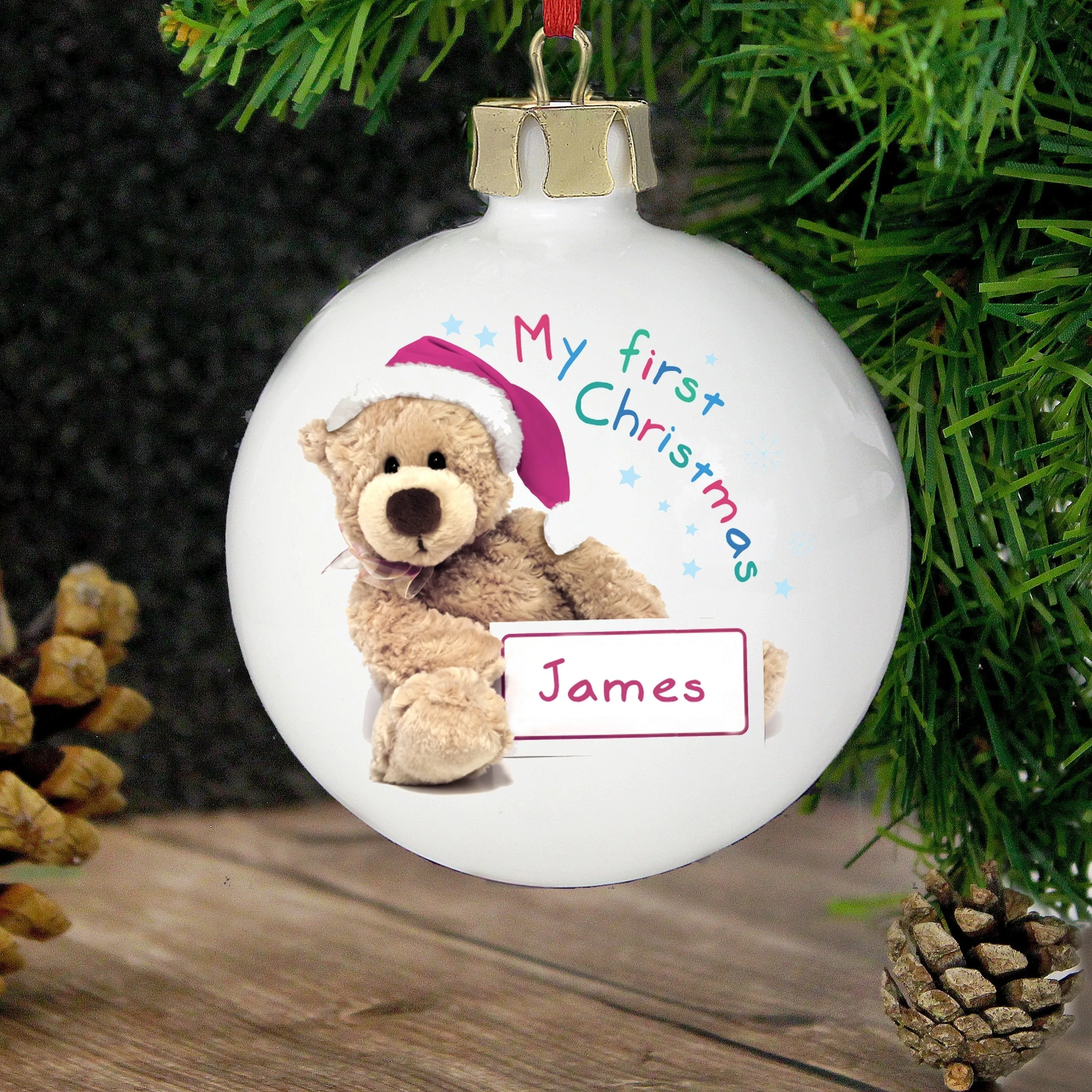 Personalised Teddy 1st Christmas Bauble