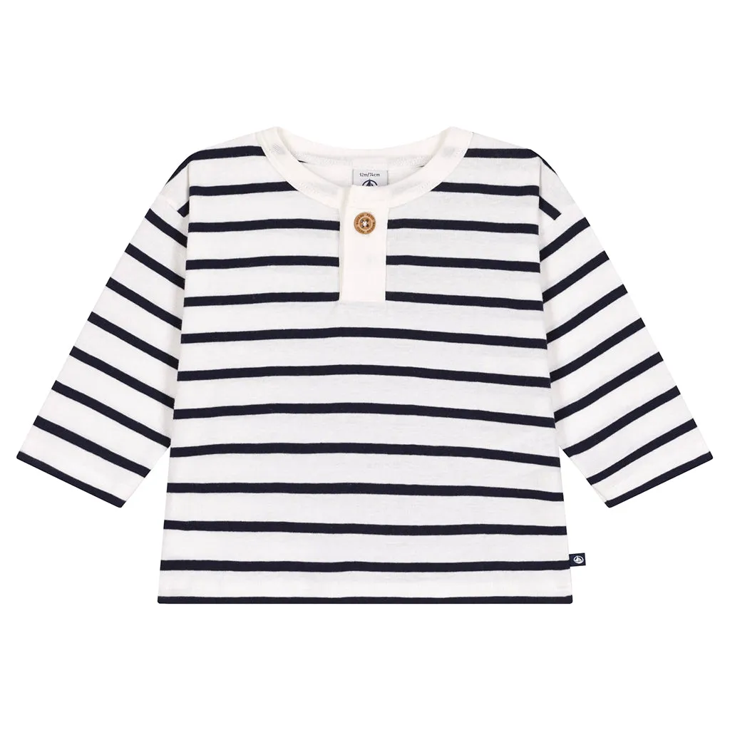 Petit Bateau Baby T-shirt White With Tuxedo Blue Stripes