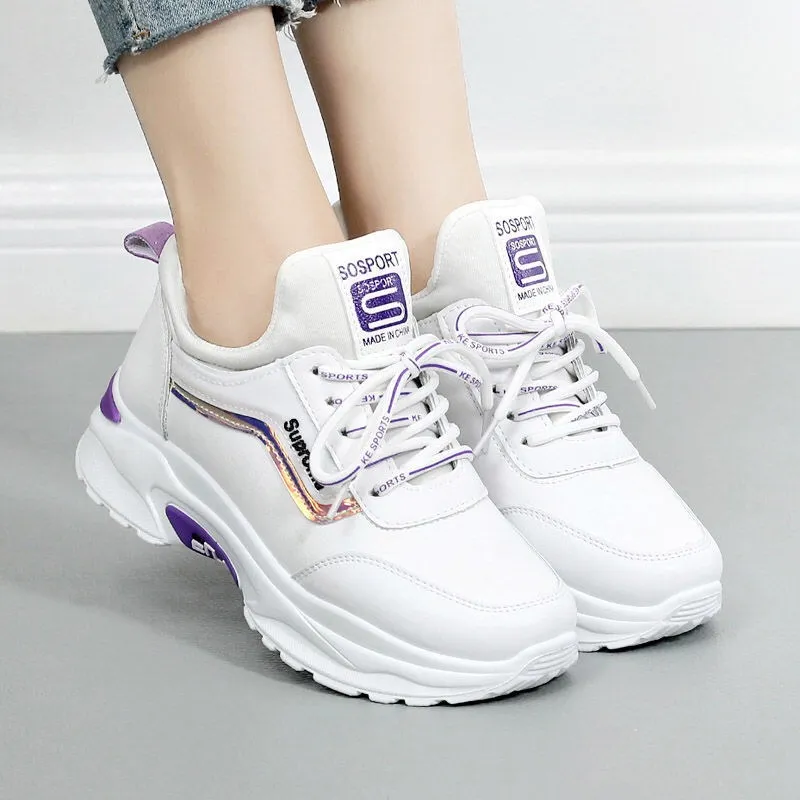 Platform Vulcanized Casual Fashion Basket All-match Thick Bottom Autumn Winter Lace-up Women's Sneakers.