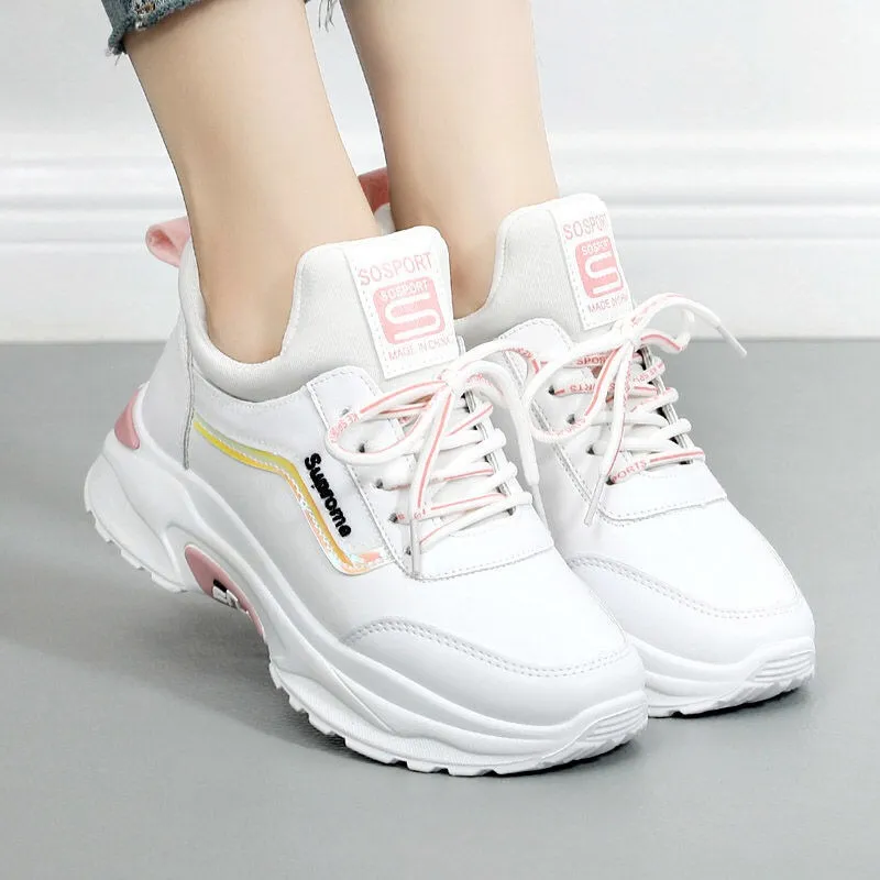 Platform Vulcanized Casual Fashion Basket All-match Thick Bottom Autumn Winter Lace-up Women's Sneakers.