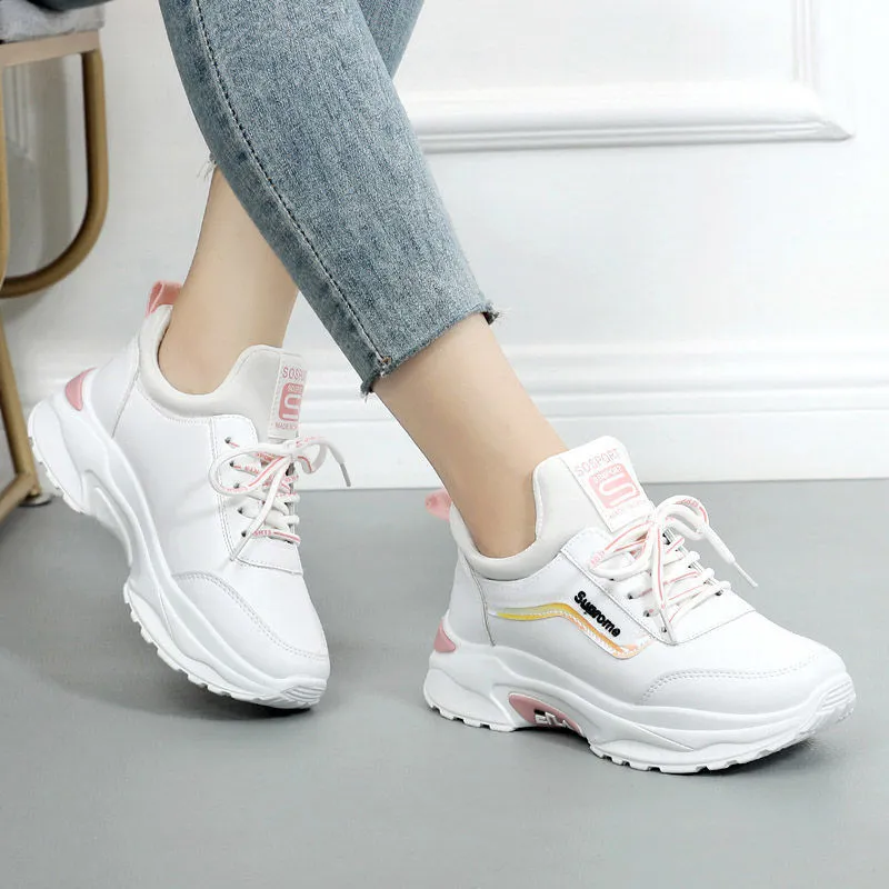 Platform Vulcanized Casual Fashion Basket All-match Thick Bottom Autumn Winter Lace-up Women's Sneakers.