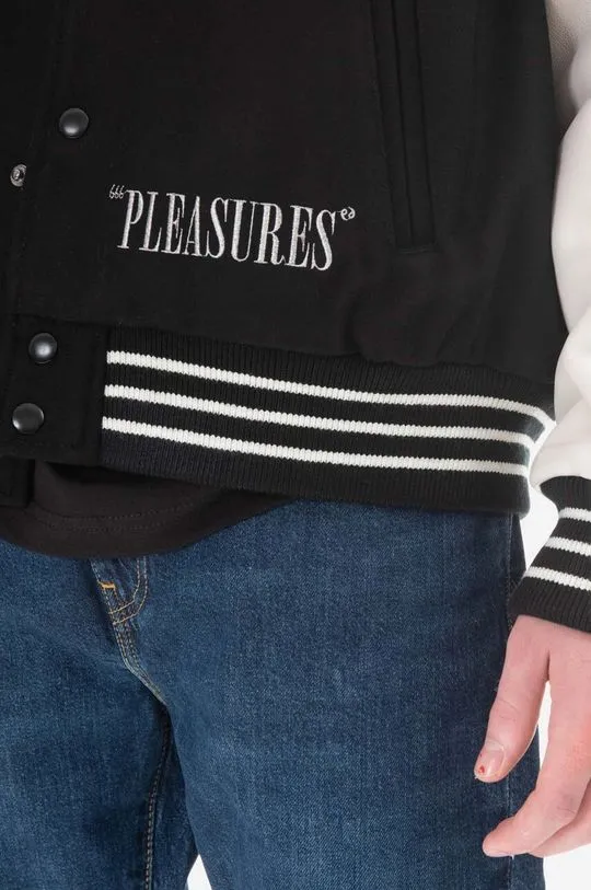 PLEASURES bomber jacket Unkle Varsity men's black color Pleasures Unkle Varsity P22U012-BLACK